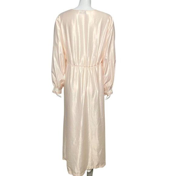 Vintage Valentino Intimo Long Nightgown Womens Size L Satin Lace V Neck Pink - Picture 8 of 10